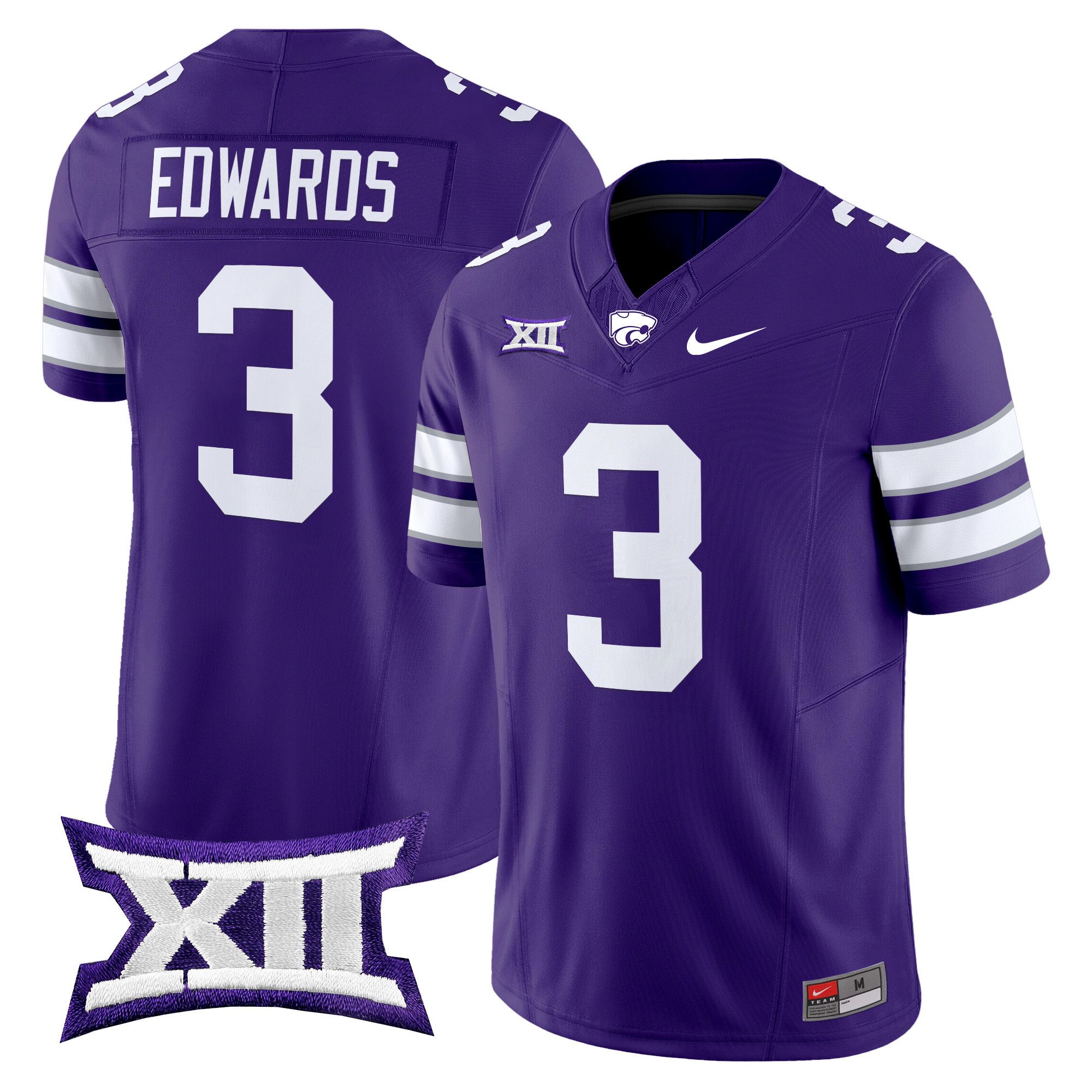Men Kansas State Wildcats #3 Edwards Purple Nike 2024 Vapor Limited NCAA Jersey style 1->ncaa teams->NCAA Jersey